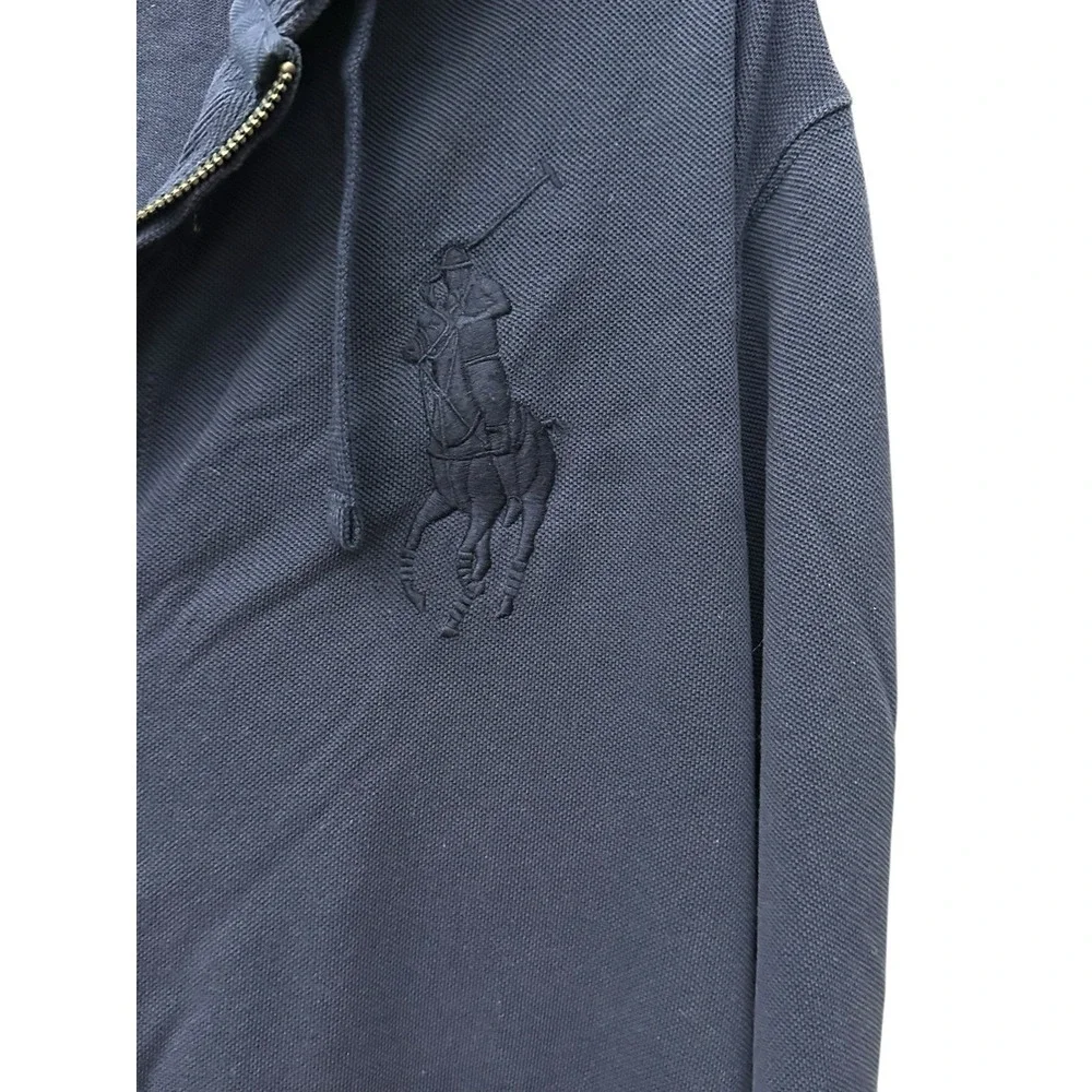 Polo Ralph Lauren Vintage Hoodie Men XL Full Zip Blue Big Pony Dead Stock EF14-8